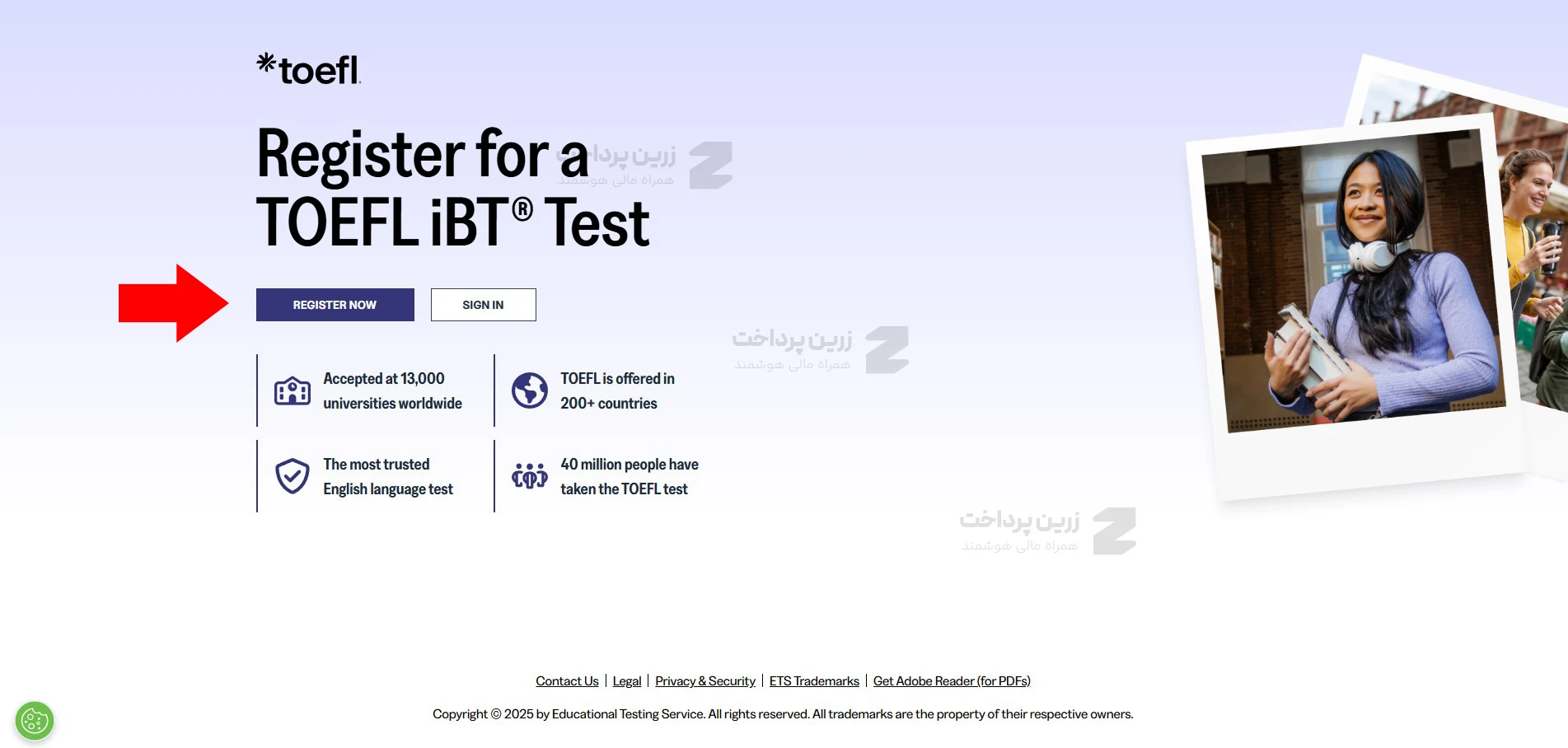 در این مرحله از ثبت نام آزمون تافل،